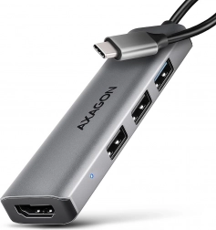 USB-C hub 4v1 AXAGON s HDMI 4K/30 Hz a 3x USB-A, kovový, 15 cm kabel