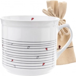 Keramický bílý hrnek se srdíčky 650 ml s bavlněným sáčkem