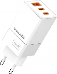 Síťová nabíječka 65 W GaN s 2× USB‑C a USB‑A, bílá