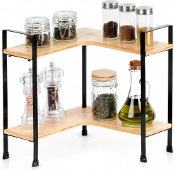 Rohová dvouúrovňová bambusová kuchyňská polička 29,5 × 29,5 × 33,5 cm