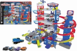 Velký garážový parking super centrum honiček s 5 patry, světlem a zvukem + 4 auta a vláček majorette