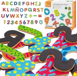 VIGA barevné magnetické písmenka a číslice – dřevěná sada 77 dílů