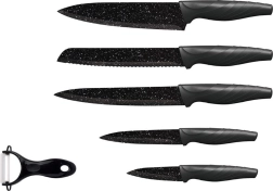 Sada kuchyňských nožů TORO 5 ks s mramorovým nepřilnavým povrchem + keramická škrabka