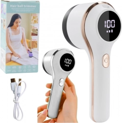 Elektrický odžmolkovač na textil s LED displejem, 3 rychlosti – bílý