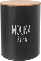 Plechová dóza s bambusovým víkem na mouku hrubou 13 cm černá