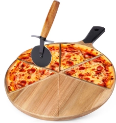 Dřevěná pizza deska s kráječem 30 cm, oboustranná 2dílná sada