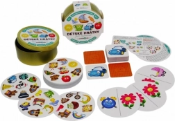 Dětské hrátky 3v1 – postřehové a paměťové hry v plechové krabičce