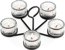 Kovový svícen na 5 čajových svíček se skleněnými kalíšky, černý 21 × 21 × 12 cm