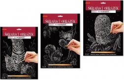 ARTLOVER škrabací obrázek stříbrný – kočka s koťaty 20 × 25 cm