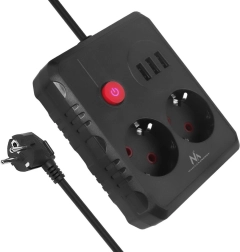 Prodlužovací přepěťová lišta 2 zásuvky a 3× USB, 2500 W, 3 m, černá