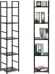 ModernHome loftová knihovna s kovovým rámem, 5 polic, černá