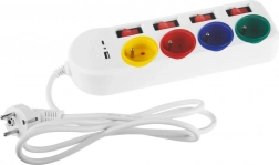 Prodlužovací kabel Maclean s USB A/C a individuálními vypínači