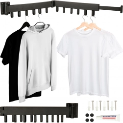 Skládací nástěnný teleskopický sušák na prádlo, 12 háčků, 90 cm – černý