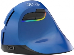 Bezdrátová vertikální myš Delux M618 Mini s RGB, BT a 2,4 GHz (modrá)