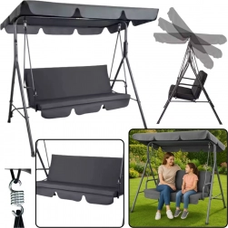 Zahradní houpací lavice pro tři osoby s poduškami a matrací šedá