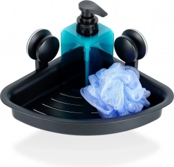 Rohová sprchová polička s přísavkami, černá 28 × 22 × 12 cm