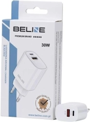 Síťová nabíječka 30W GaN s USB-C a USB-A Beline – Bílá