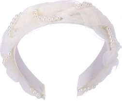 Saténová čelenka do vlasů bílá s perličkami