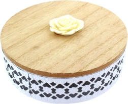 Dekorativní kovová nádoba s dřevěným víkem