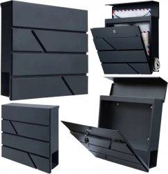 Velká antracitová poštovní schránka na dopisy a noviny A4 37 × 37 × 11 cm