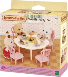 Sylvanian Families stůl, židle a sladkosti – čajový set pro figurky