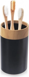 Koupelnový kelímek černý s dřevěným akcentem 7,5 × 11,5 cm