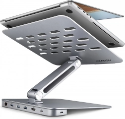 Axagon HMC-STND hliníkový 7v1 USB-C hub se stojanem pro notebooky 10–16", HDMI 4K/60 Hz, 3x USB-A, GLAN, PD 100 W, 60cm kabel