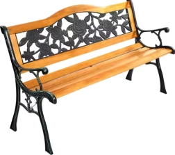Zahradní dřevěná lavička s kovovým opěradlem