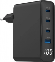Univerzální GaN Nabíječka 100W 1xUSB-A 3xUSB-C Rychlé Nabíjení LCD Černá