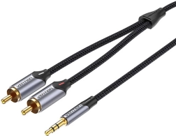 Audio kabel 2x RCA na 3,5 mm – Vention, 8 m, šedý
