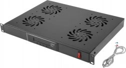 Horizontální ventilační panel 1U s LCD a termostatem pro 19" rack, 4 ventilátory, 230 V, černý