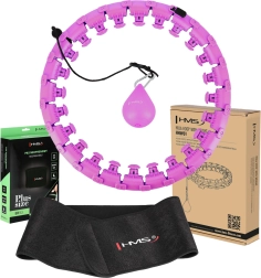 Masážní chytrá hula hoop obruč se závažím HMS HHW12 Plus Size + neoprenový zeštíhlující pás BR163, fialová