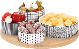 Porcelánové mističky na občerstvení na bambusovém tácu, 5dílná sada