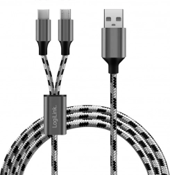 Opletený USB 2.0 kabel USB‑A na Micro USB + USB‑C 1,2 m