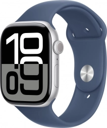 Apple Watch Series 10 GPS + Cellular 46 mm stříbrný hliník s deni¬movým sportovním páskem M/L