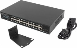 Lanberg 24portový gigabitový PoE+ switch 250 W se 2x SFP a 2x uplinkem