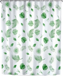 Voděodolný sprchový závěs s háčky 180 × 180 cm, zelené listy