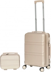 Kabinový kufr a kosmetický kufřík z ABS, šampaň – lehká cestovní sada 56 cm