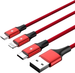 Univerzální nabíjecí kabel 3v1 USB s konektory USB-C, microUSB a Lightning, 1,2m