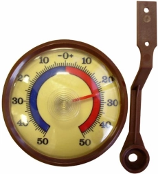 Venkovní mechanický teploměr, -50 až +50 °C, hnědý plast, 7,1 × 2 cm