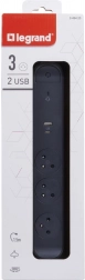 prodlužovací přepěťový rozbočovač 3 zásuvky s USB A/C, 1,5 m, černý
