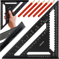 Tesařský úhelník 30 × 30 cm bigstren s měřítkem 90° a 45° + 5 tužek