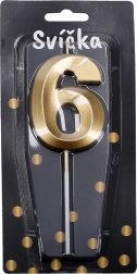 Párty svíčka číslo 6 zlatá