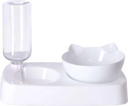 Miska pro psy a kočky 2v1 s automatickým dávkovačem vody – bílá