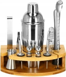 Zestaw barmana s bambusovým stojanem – 12dílná sada na koktejly z nerezové oceli