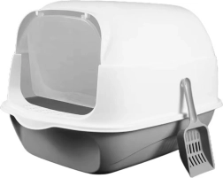 Krytá kočičí toaleta s výklopnou horní částí a lopatkou