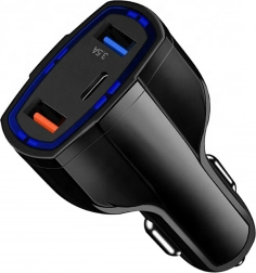 Autonabíječka QC 3.0 s USB‑C a 2× USB, 3.1 A, černá