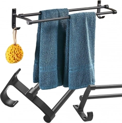Dvojitý nástěnný držák na ručníky, černý kov, 58,6 cm