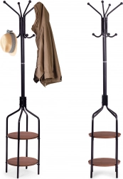 Stojací věšák na oblečení s policemi 8 háčky 180 cm černá ModernHome