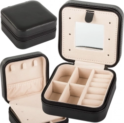 Cestovní šperkovnice s pořadačem a zrcátkem, černá, 10 × 10 × 5 cm